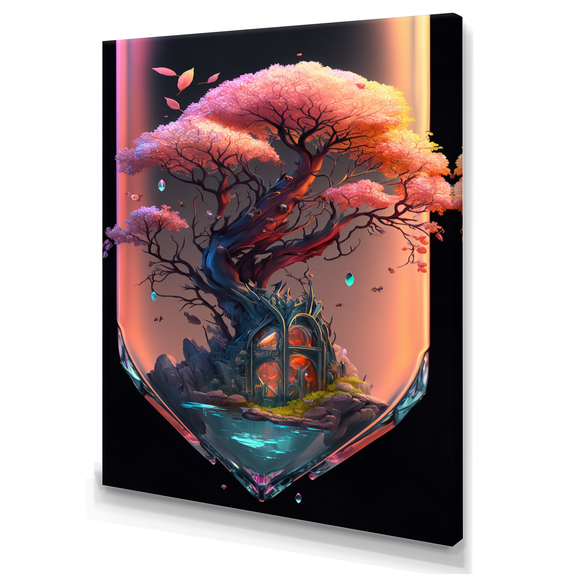 Designart Hexagon Cherry Blossum Island I Canvas Wall Art