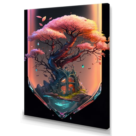 Designart Hexagon Cherry Blossum Island I Canvas Wall Art