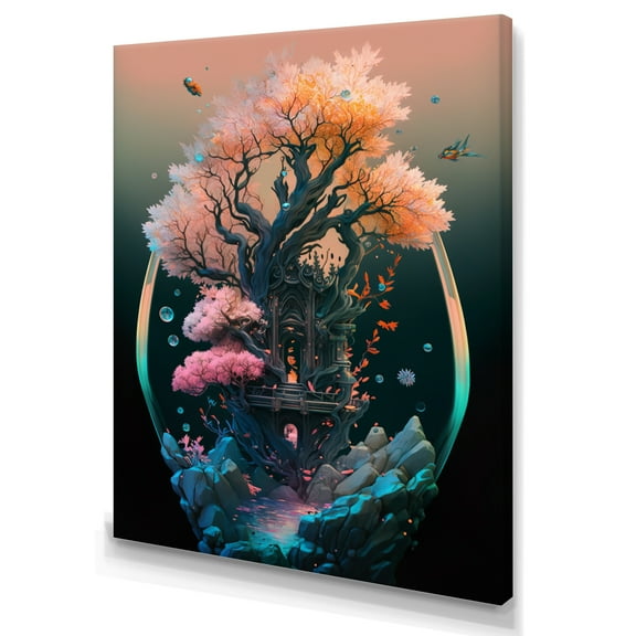 Designart Hexagon Cherry Blossum Island II Canvas Wall Art