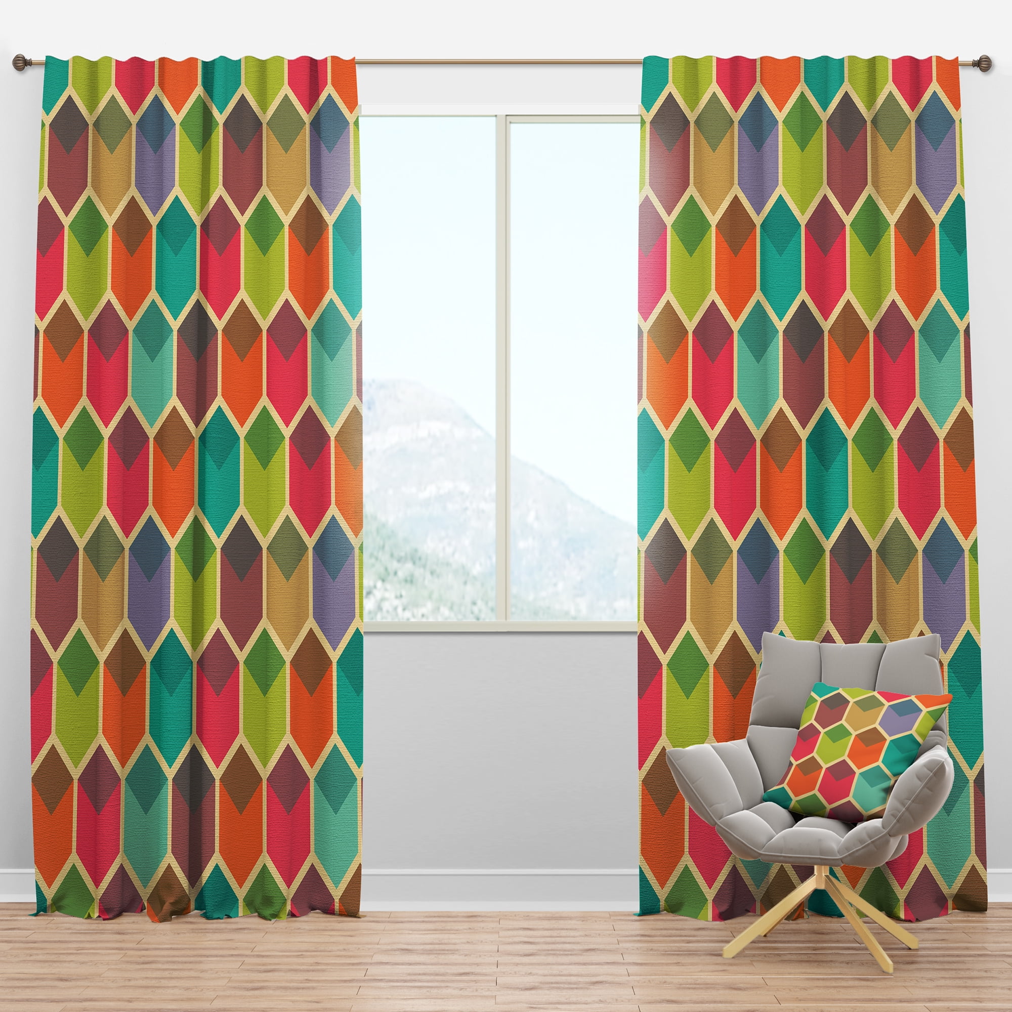 Designart 'Hexagon Retro Pattern I' Mid-Century Modern Blackout Curtain Panel