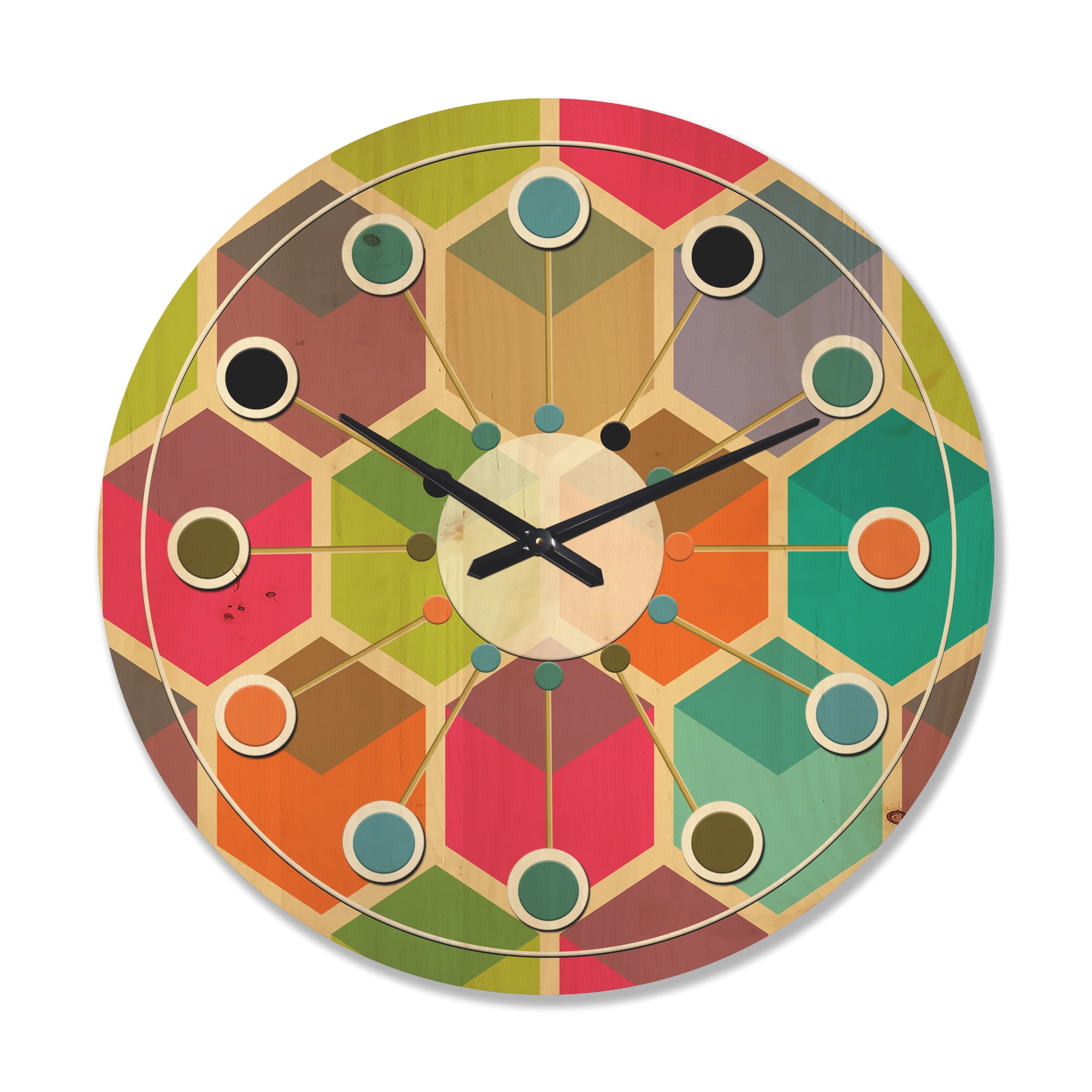 Designart 'Hexagon Retro Pattern I' Mid-Century Modern Wood Wall Clock