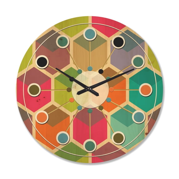 Designart 'Hexagon Retro Pattern I' Mid-Century Modern Wood Wall Clock