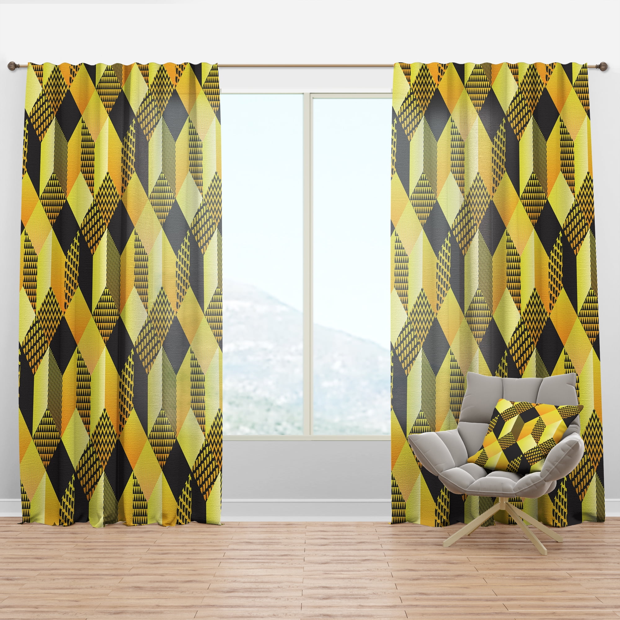 Designart 'Hexagon Retro Pattern II' Mid-Century Modern Curtain Panel