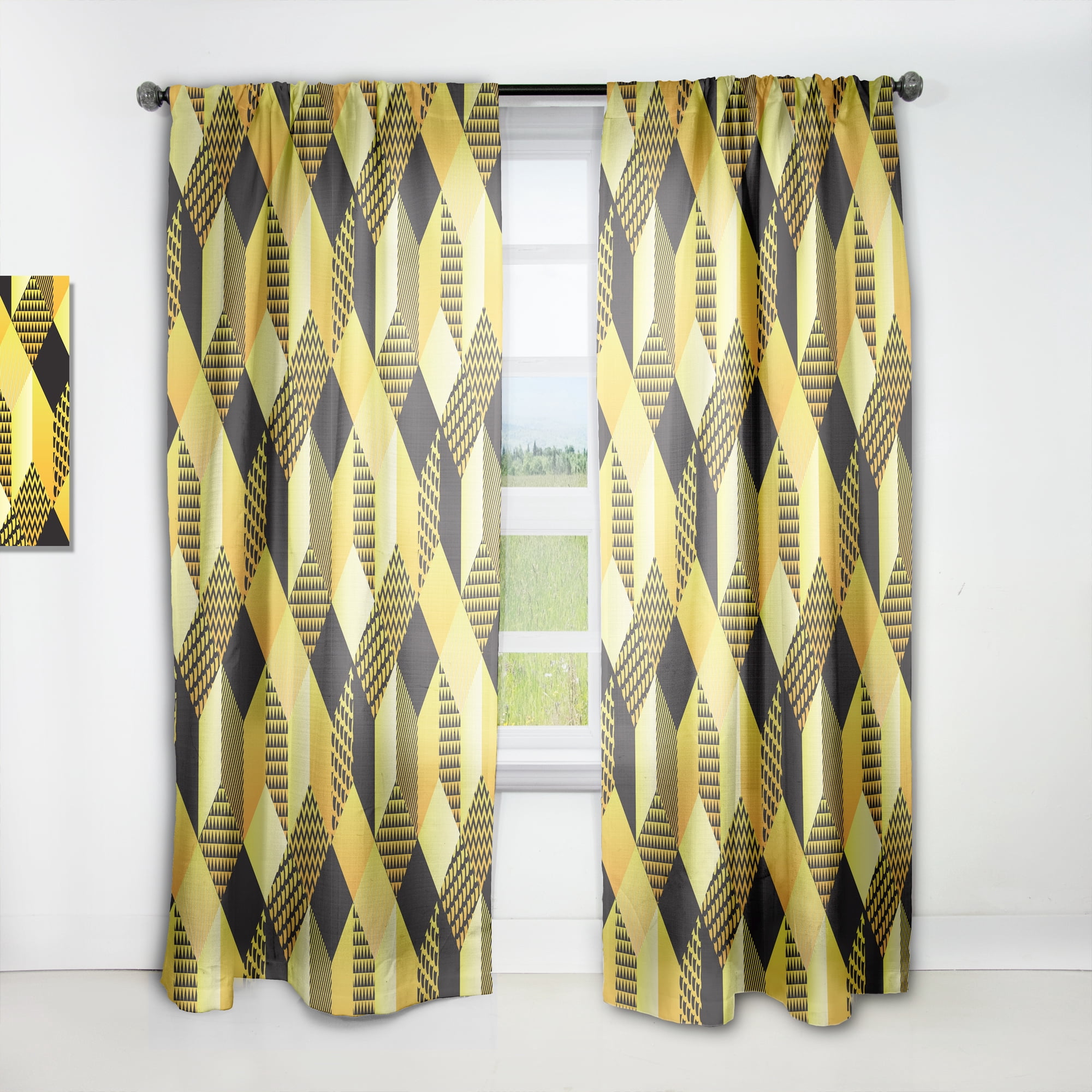 Designart 'Hexagon Retro Pattern II' Mid-Century Modern Curtain Panel