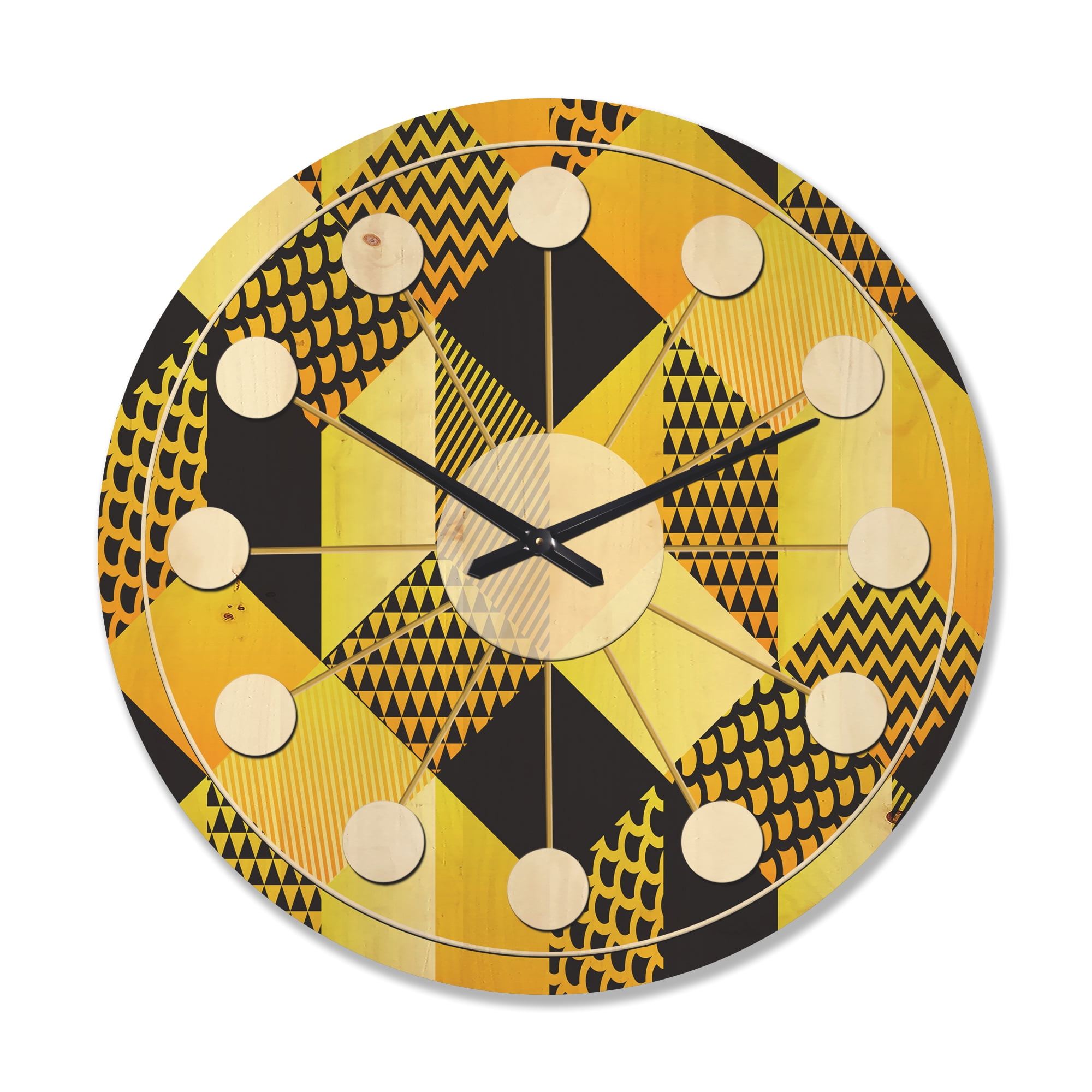 Designart 'Hexagon Retro Pattern II' Mid-Century Modern Wood Wall Clock