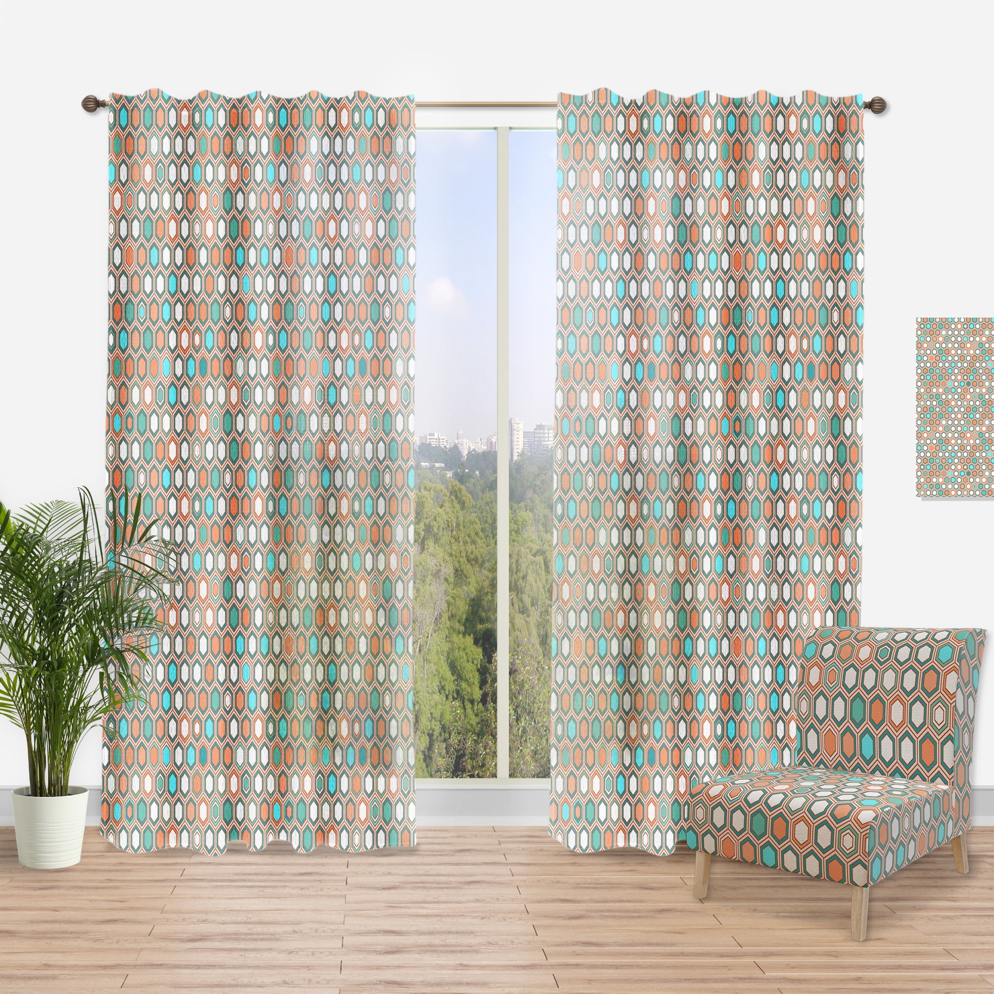 Designart 'Hexagon Retro Pattern III' Mid-Century Modern Curtain Panel
