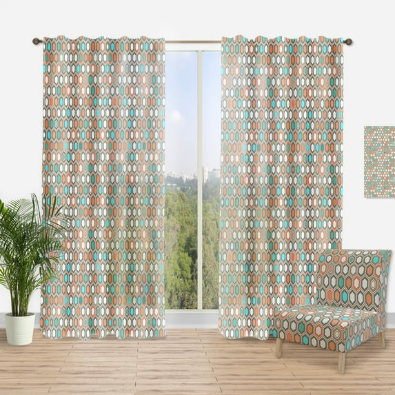 Designart 'Hexagon Retro Pattern III' Mid-Century Modern Curtain Panel