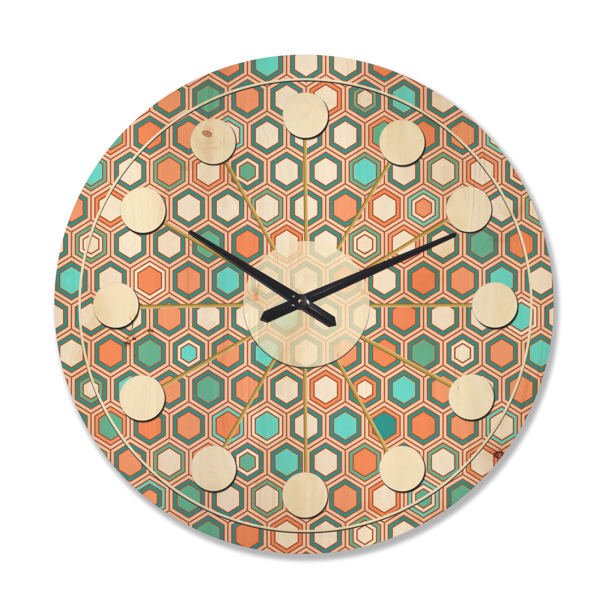 Designart 'Hexagon Retro Pattern III' Mid-Century Modern Wood Wall Clock