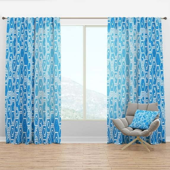 Designart 'Hexagon Retro Pattern IV' Mid-Century Modern Curtain Panel