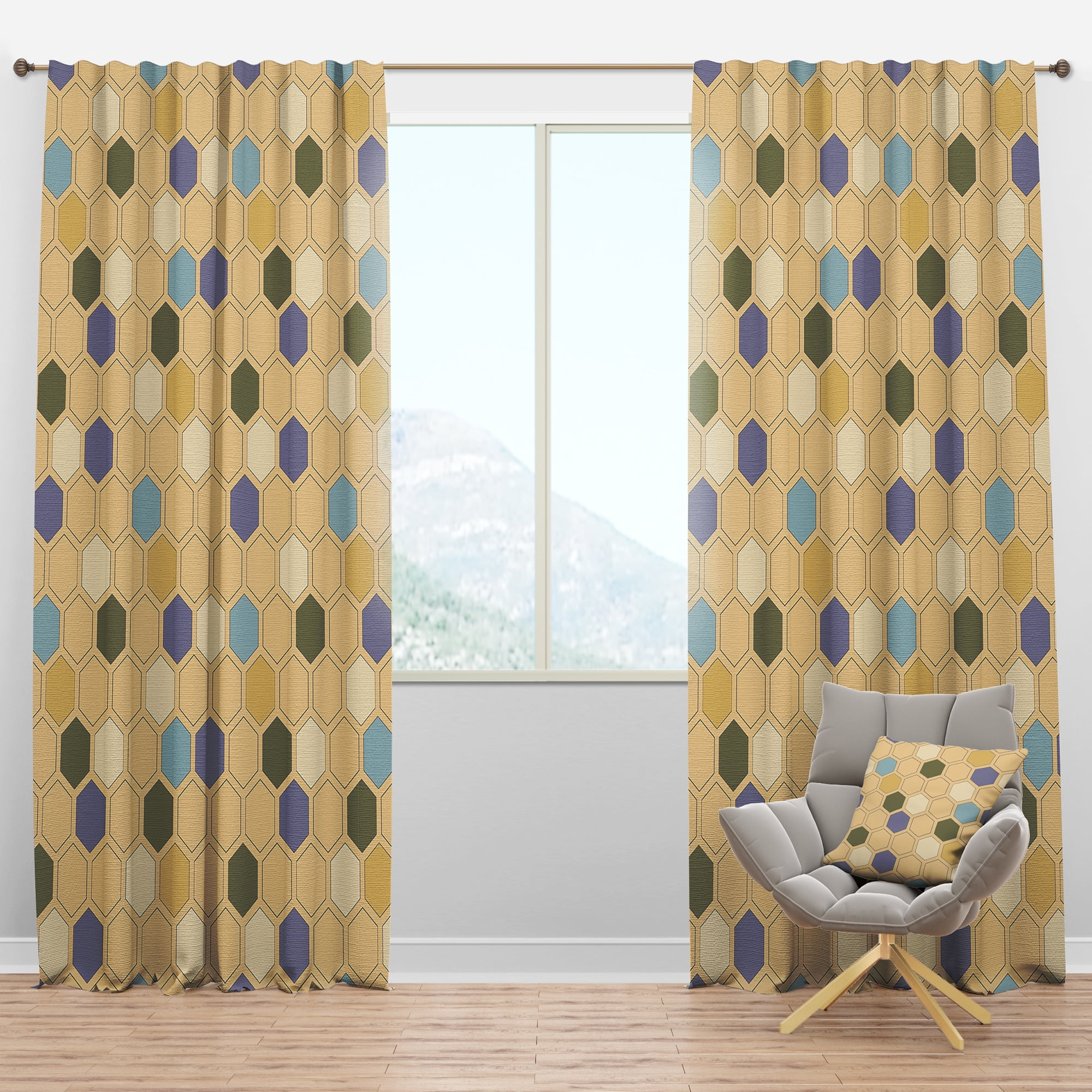 Designart 'Hexagon Retro Pattern VI' Mid-Century Modern Blackout Curtain Panel