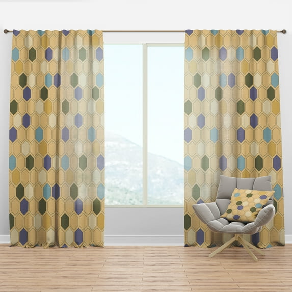 Designart 'Hexagon Retro Pattern VI' Mid-Century Modern Curtain Panel