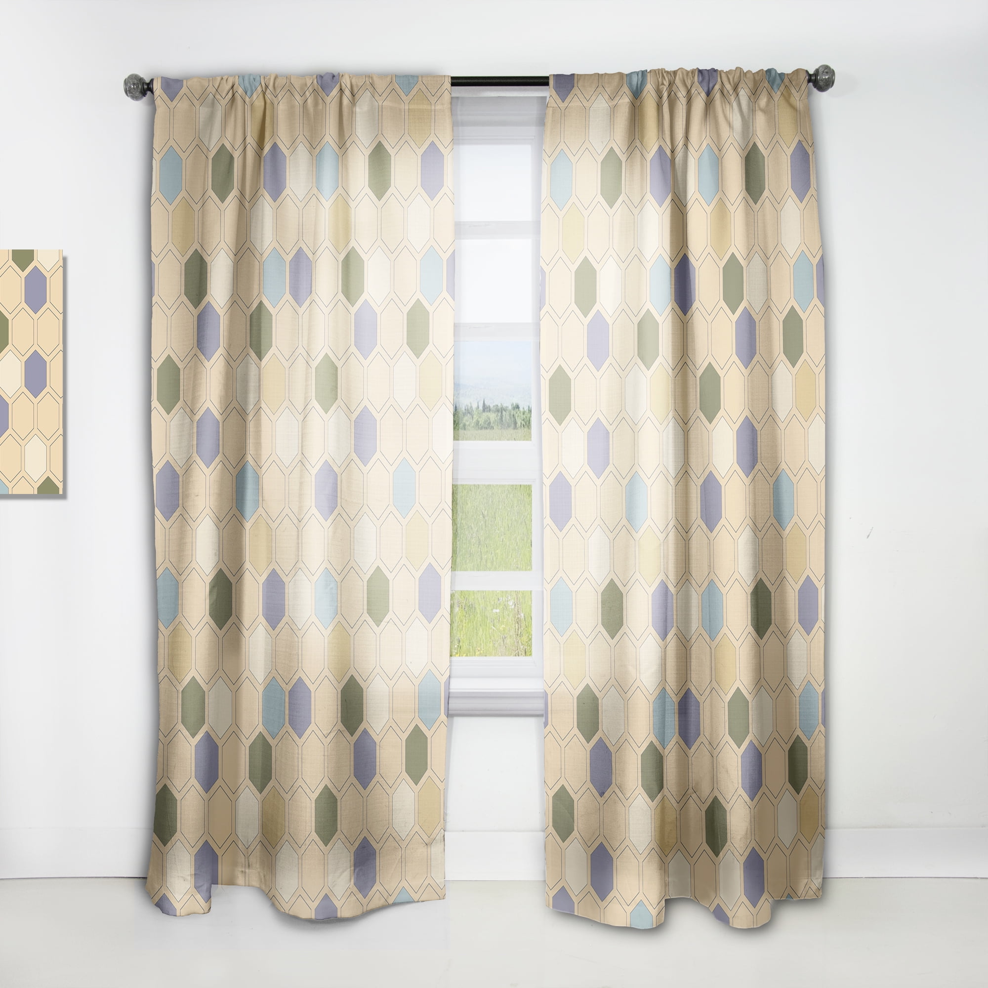 Designart 'Hexagon Retro Pattern VI' Mid-Century Modern Curtain Panel