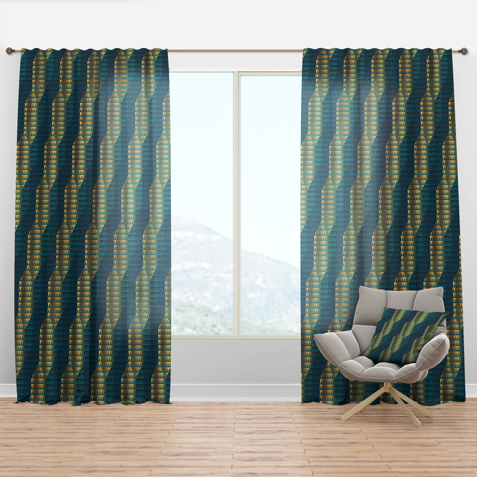Designart 'Hexagon Retro Pattern VII' Mid-Century Modern Curtain Panel