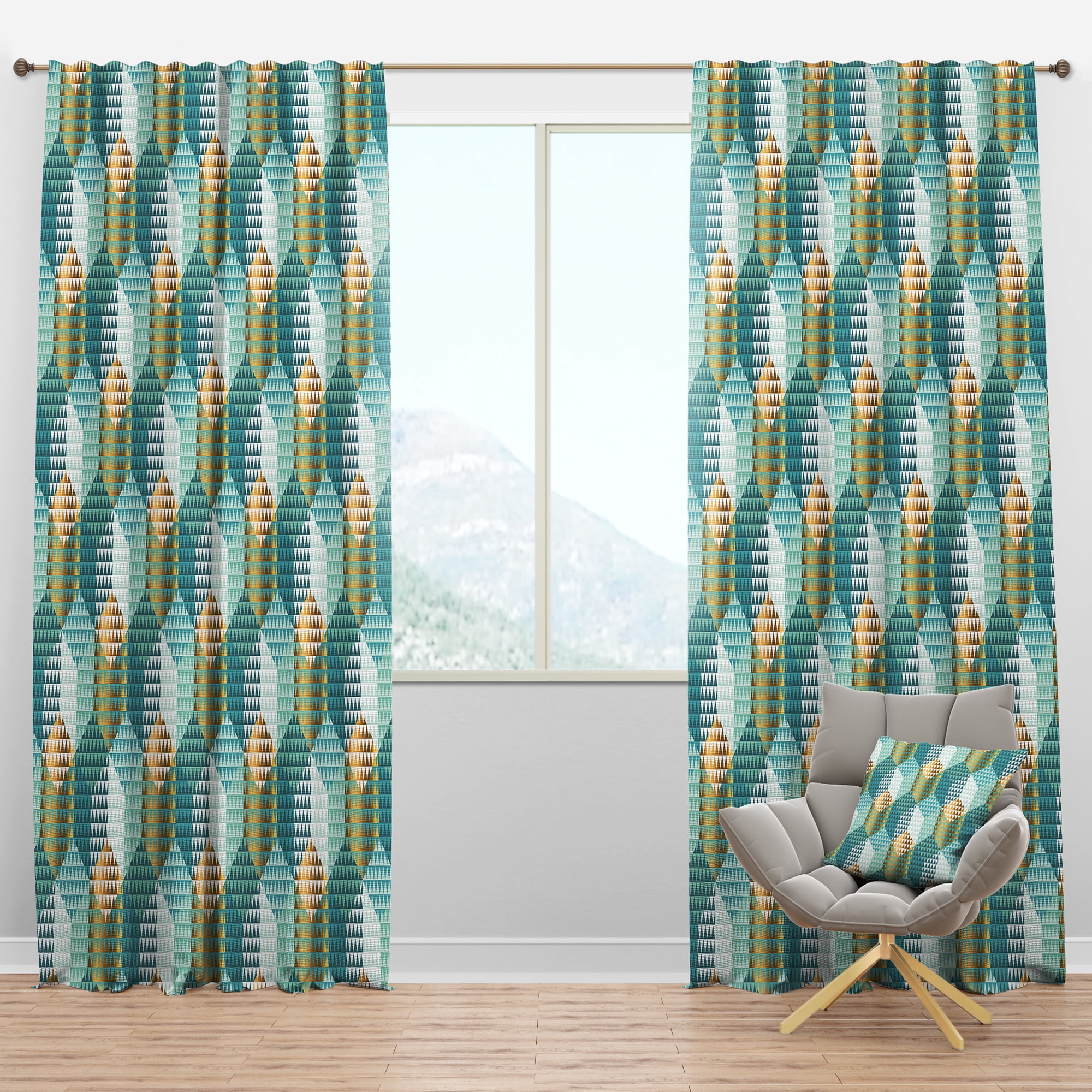 Designart 'Hexagon Retro Pattern VIII' Mid-Century Modern Blackout Curtain Panel