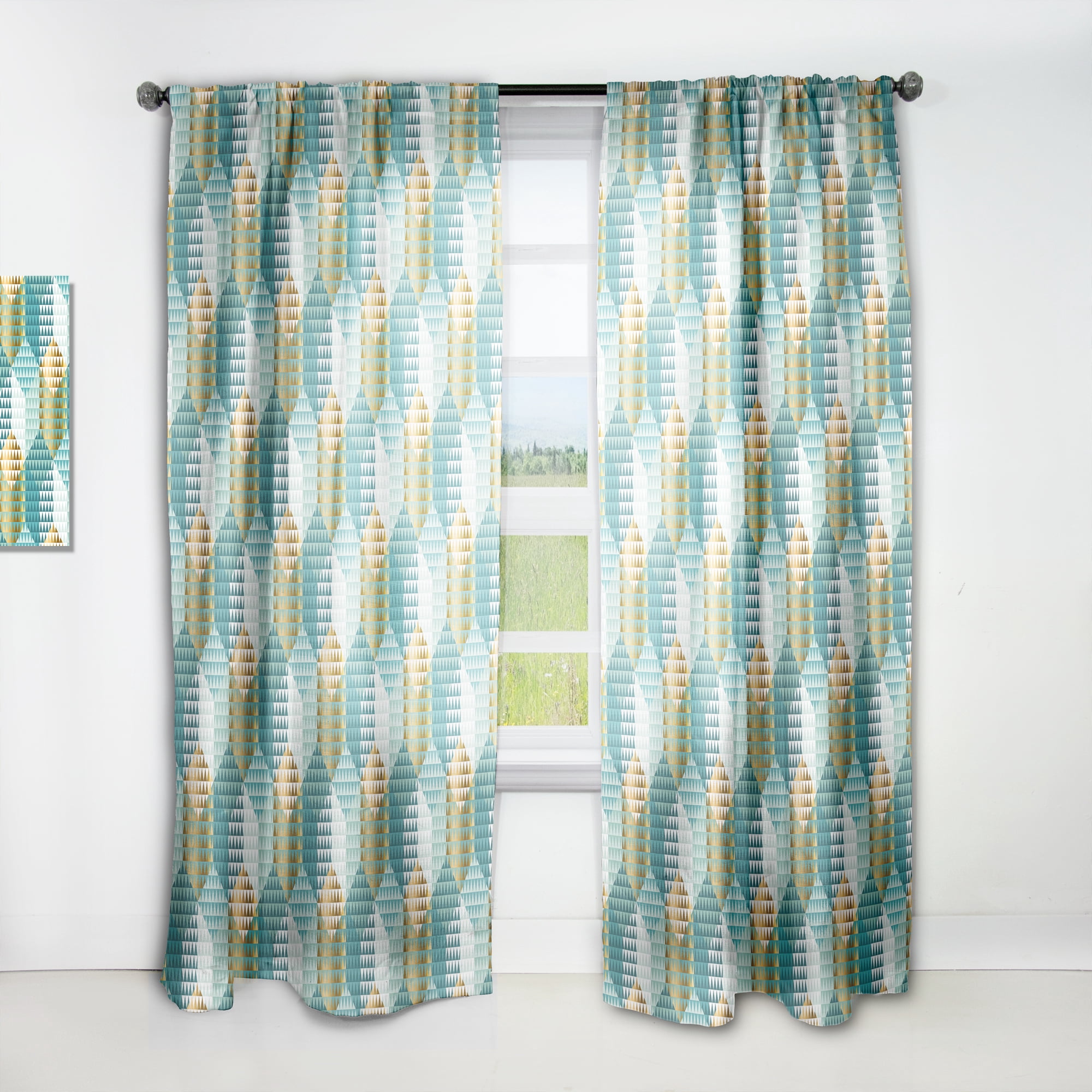 Designart 'Hexagon Retro Pattern VIII' Mid-Century Modern Curtain Panel