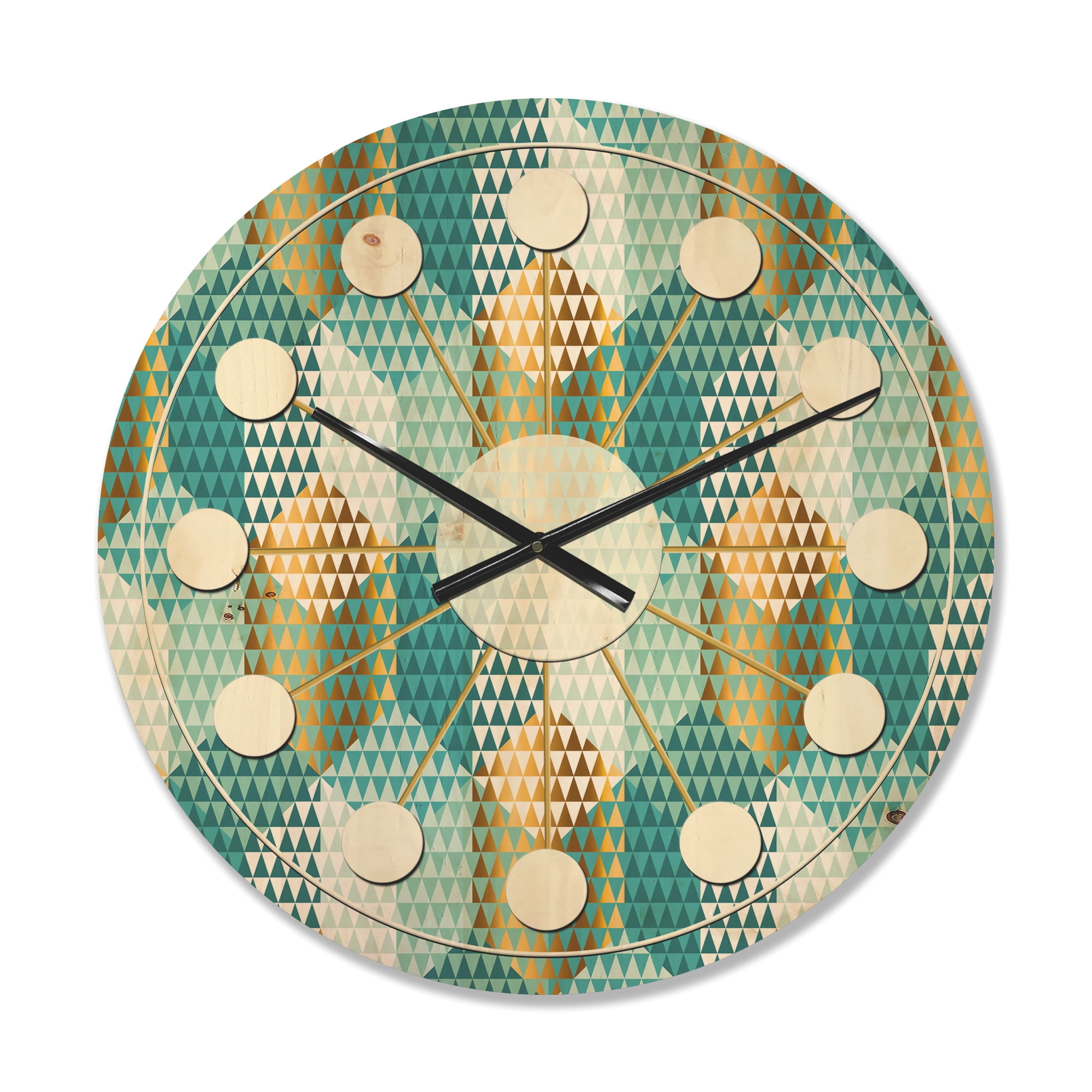 Designart 'Hexagon Retro Pattern VIII' Mid-Century Modern Wood Wall Clock