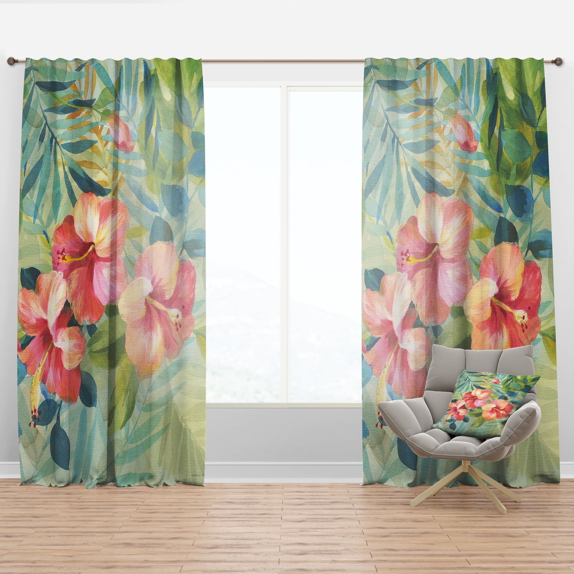 Designart 'Hibiscus Floral Garden III' Traditional Curtain Panel