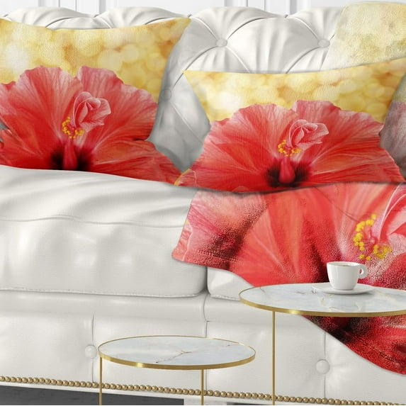Designart Hibiscus Flower with Lit up Background - Floral Throw Pillow - 12x20