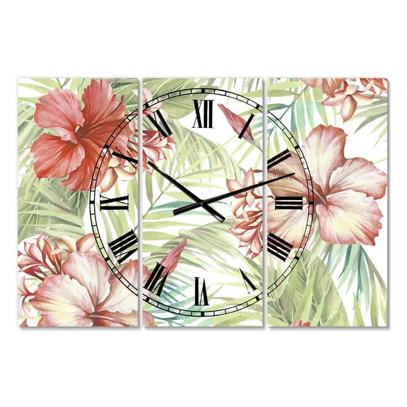 Designart 'Hibiscus Paradise' Oversized Cottage Wall Clock
