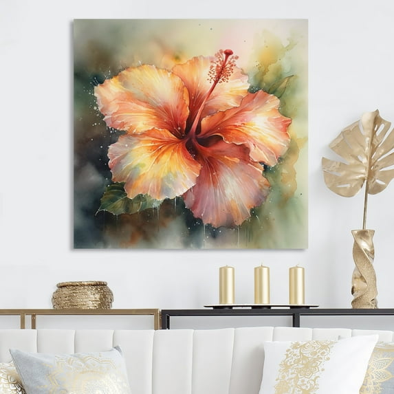 Designart "Hibiscus Petals Orange Green II" Floral Hibiscus Metal Wall Art