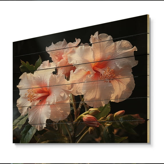 Designart "Hibiscus love expression I" Floral Print on Natural Pine Wood