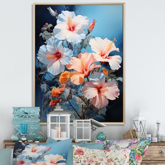 Designart "Hibiscus love expression II" Floral Floater Framed Canvas Print