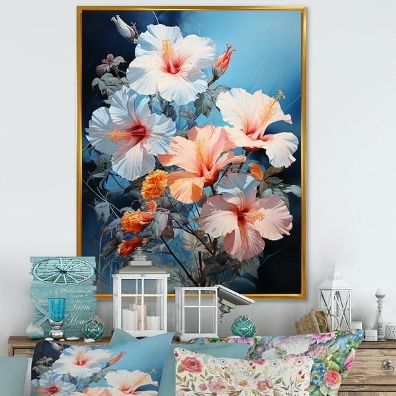 Designart "Hibiscus love expression II" Floral Floater Framed Canvas Print