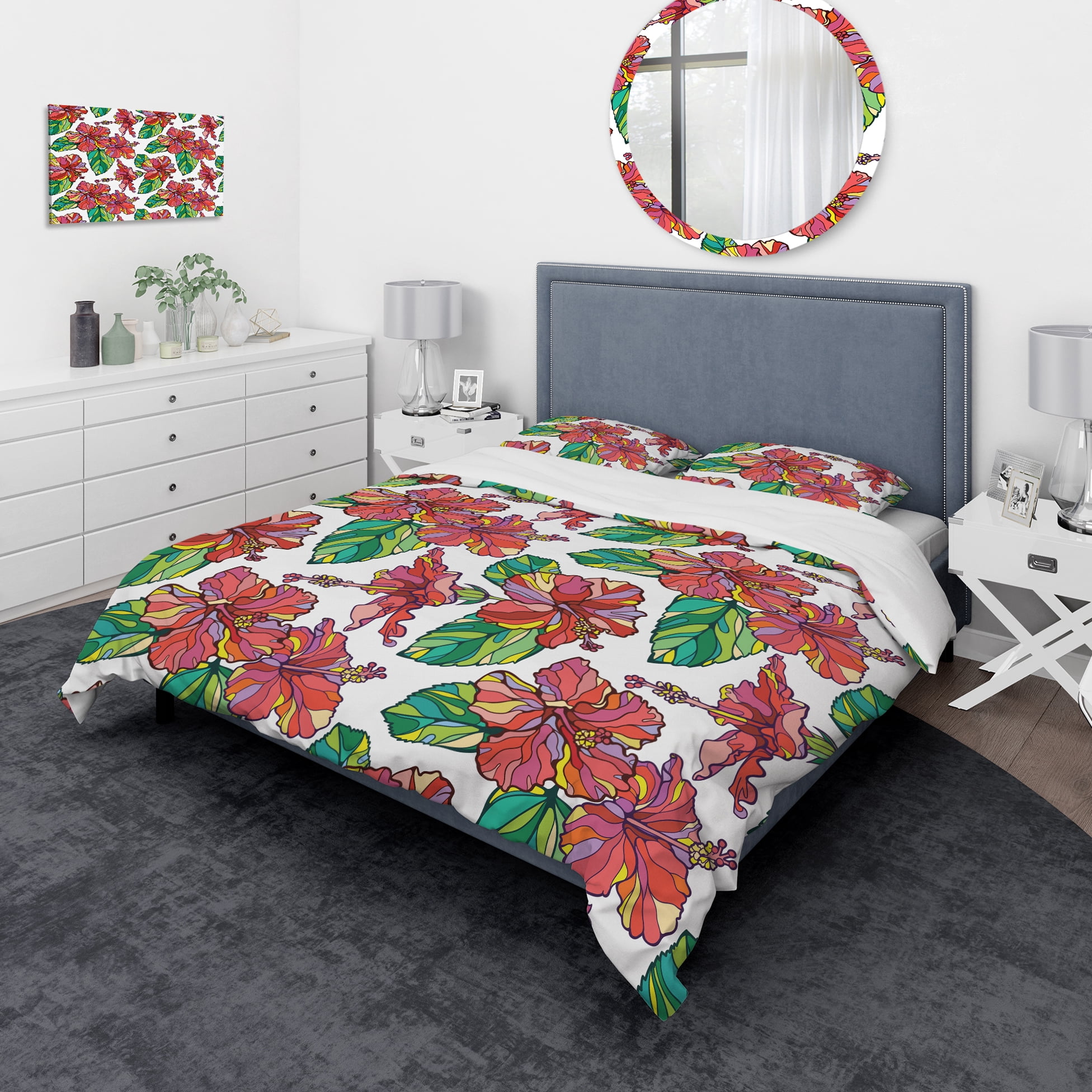 Designart 'Hibiscuses Floral Pattern' Tropical Duvet Cover Set