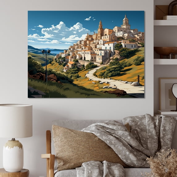 Designart "Hidden Gem Italian Coastline" Extra Large Landscapes Wall Art - Global Green Landscape Italy Entryway Wall Art Print