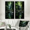 thumbnail image 1 of Designart "Hidden Oasis in the Forest by the Waterfall II" Waterfall Framed Wall Art Set Of 2 - Green Landscapes Gallery Wall Frame Set For Home Decor, 1 of 7