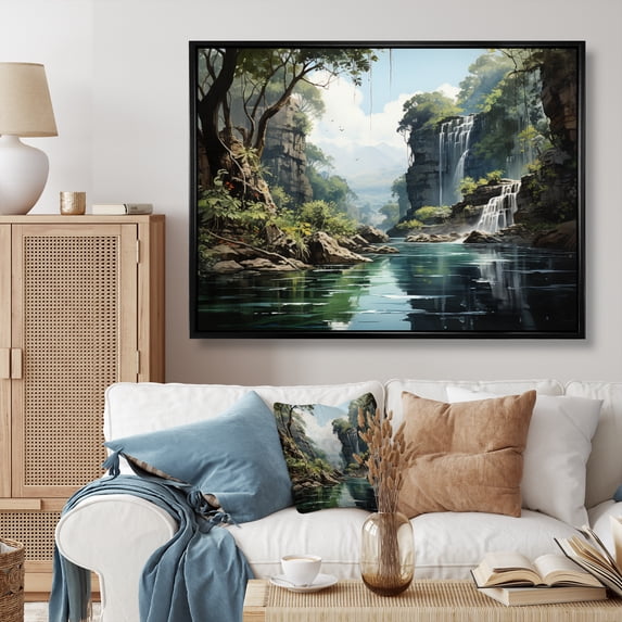 Designart "Hidden Waterfalls of Thailand" Landscapes Floater Framed Canvas Art Print
