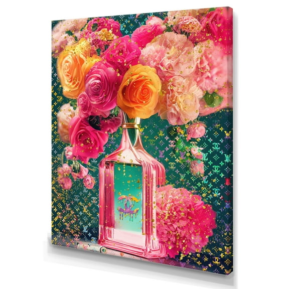 Designart High Fashion Perfume Bottle Vase With Flowers II Canvas Wall Art