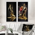 thumbnail image 1 of Designart "High Heel with Golden Drip" Fashion Framed Wall Art Set Of 2 - Gold Fashion Framed Canvas Set For Living Room Decor, 1 of 7