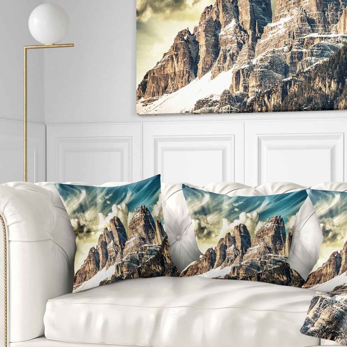 Designart High Peaks of Dolomites - Landscape Photo Throw Pillow - 16x16