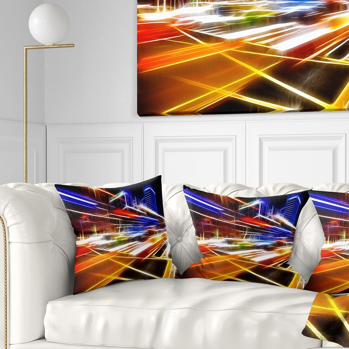 Designart High Speed Traffic Trails - Cityscape Digital Throw Pillow - 16x16