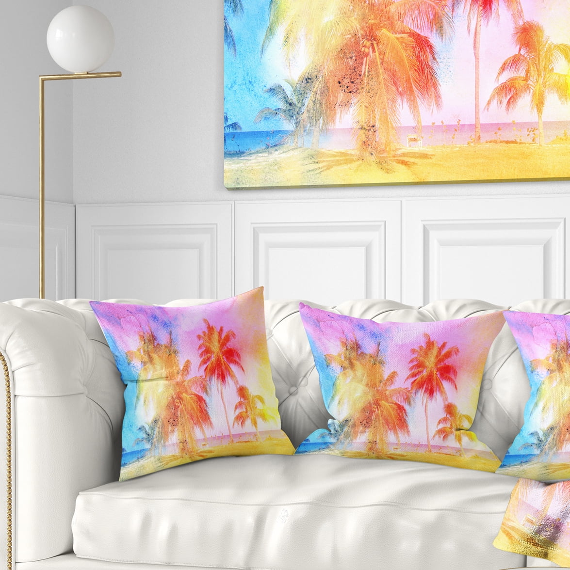 Designart High rise Retro Palm Trees - Landscape Painting Throw Pillow - 18x18
