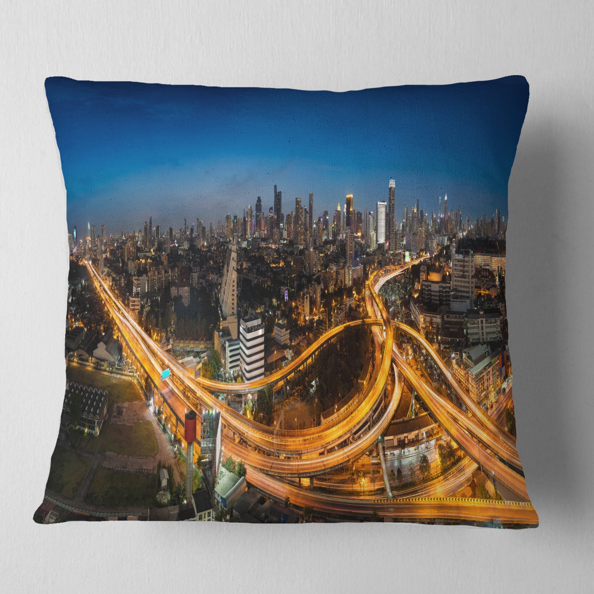 Designart Highway and Main Traffic Bangkok - Cityscape Throw Pillow - 16x16
