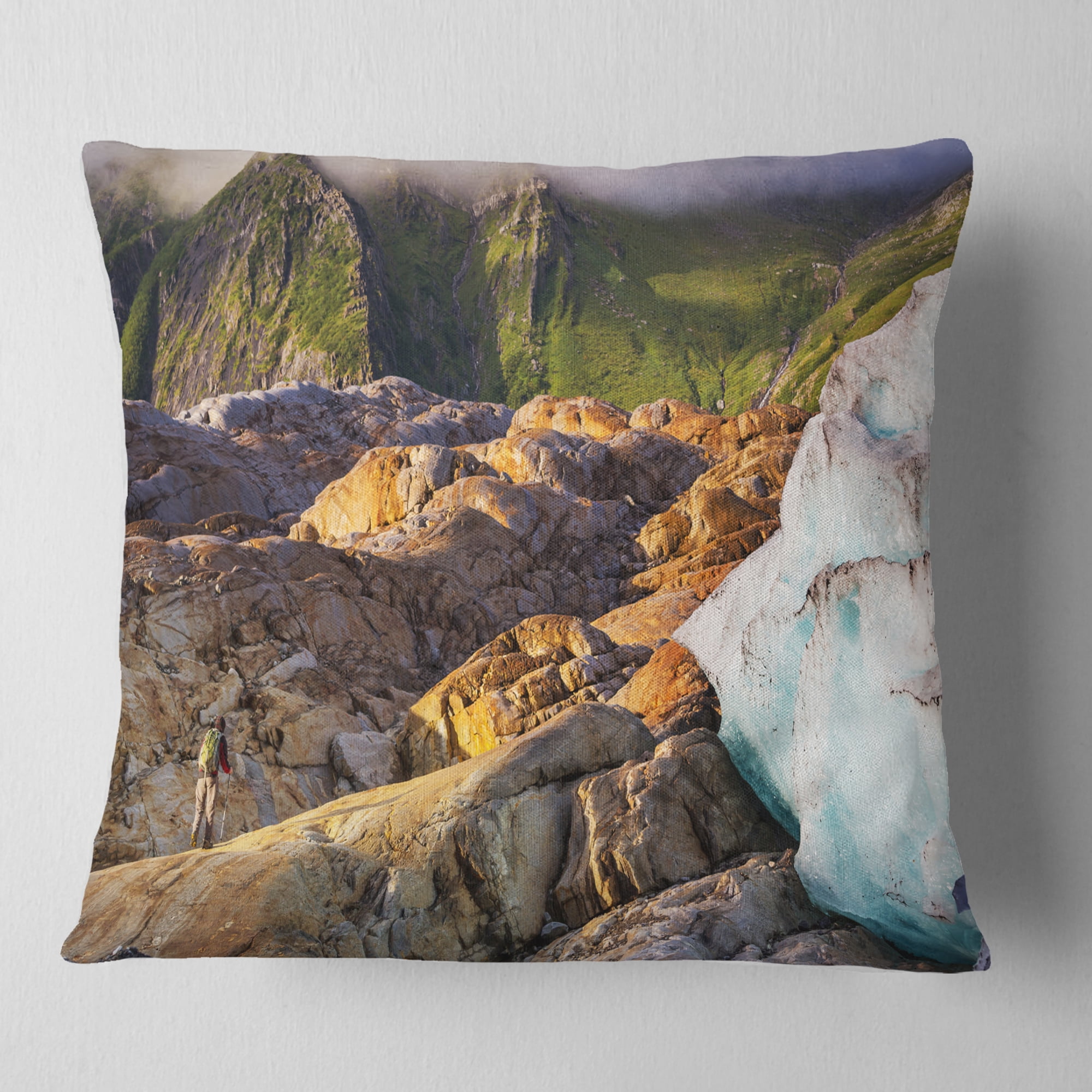 Designart Hike in Norway Mountains - Landscape Printed Throw Pillow - 18x18