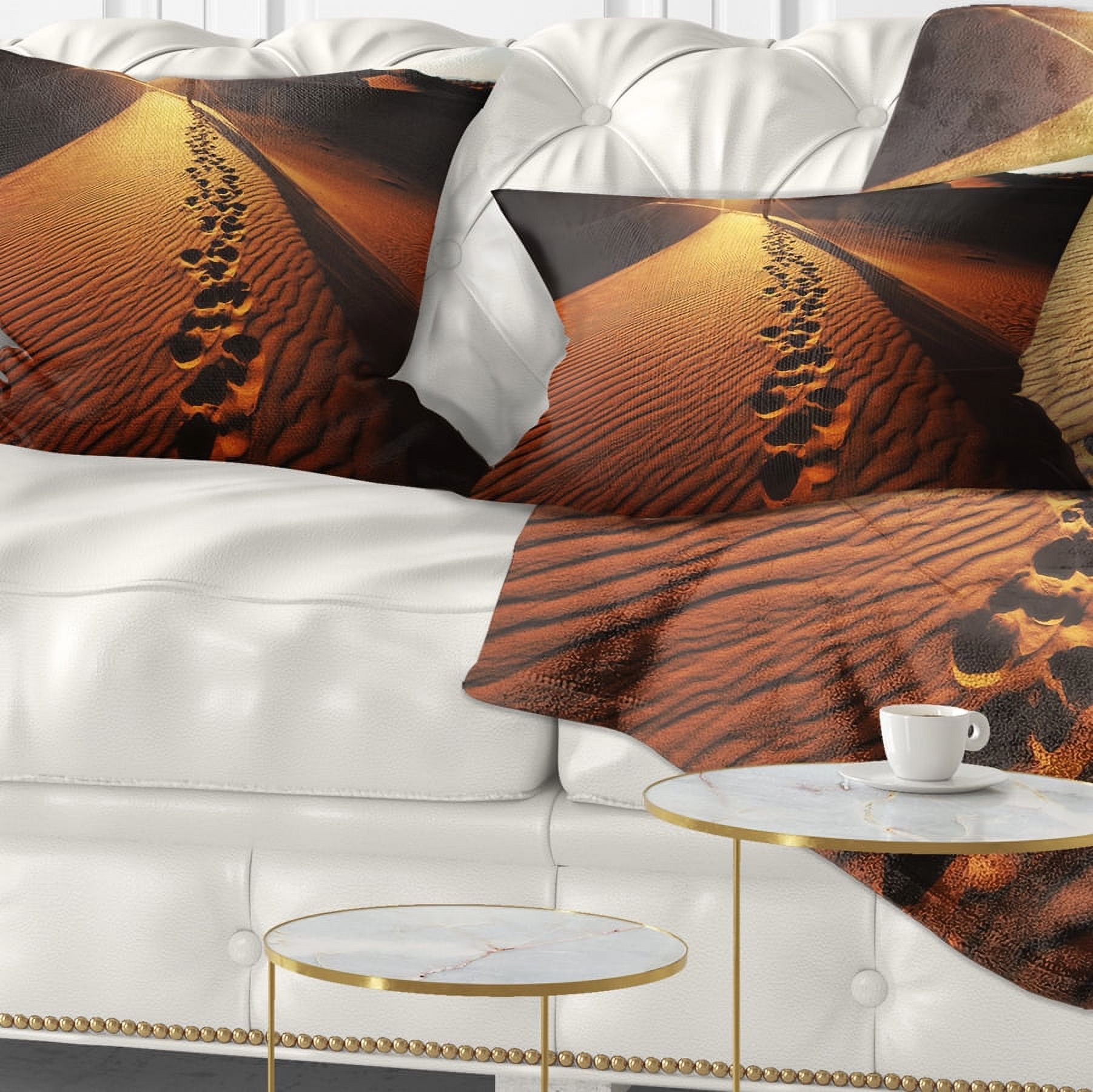 Designart Hikers Footprints in Namib Desert - Landscape Printed Throw Pillow - 12x20