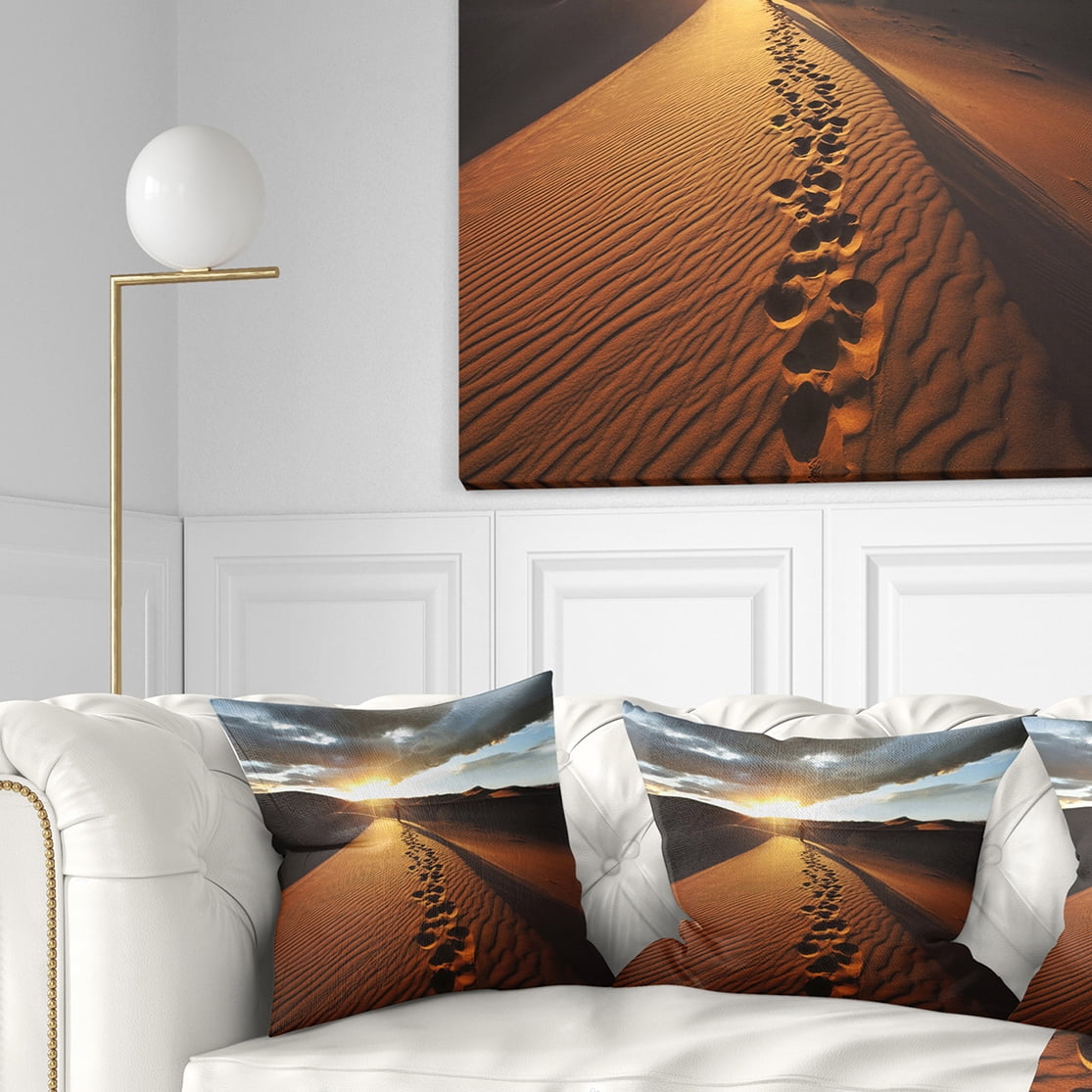 Designart Hiking Path in Desert at Sunset - Modern Landscape Printed Throw Pillow - 16x16