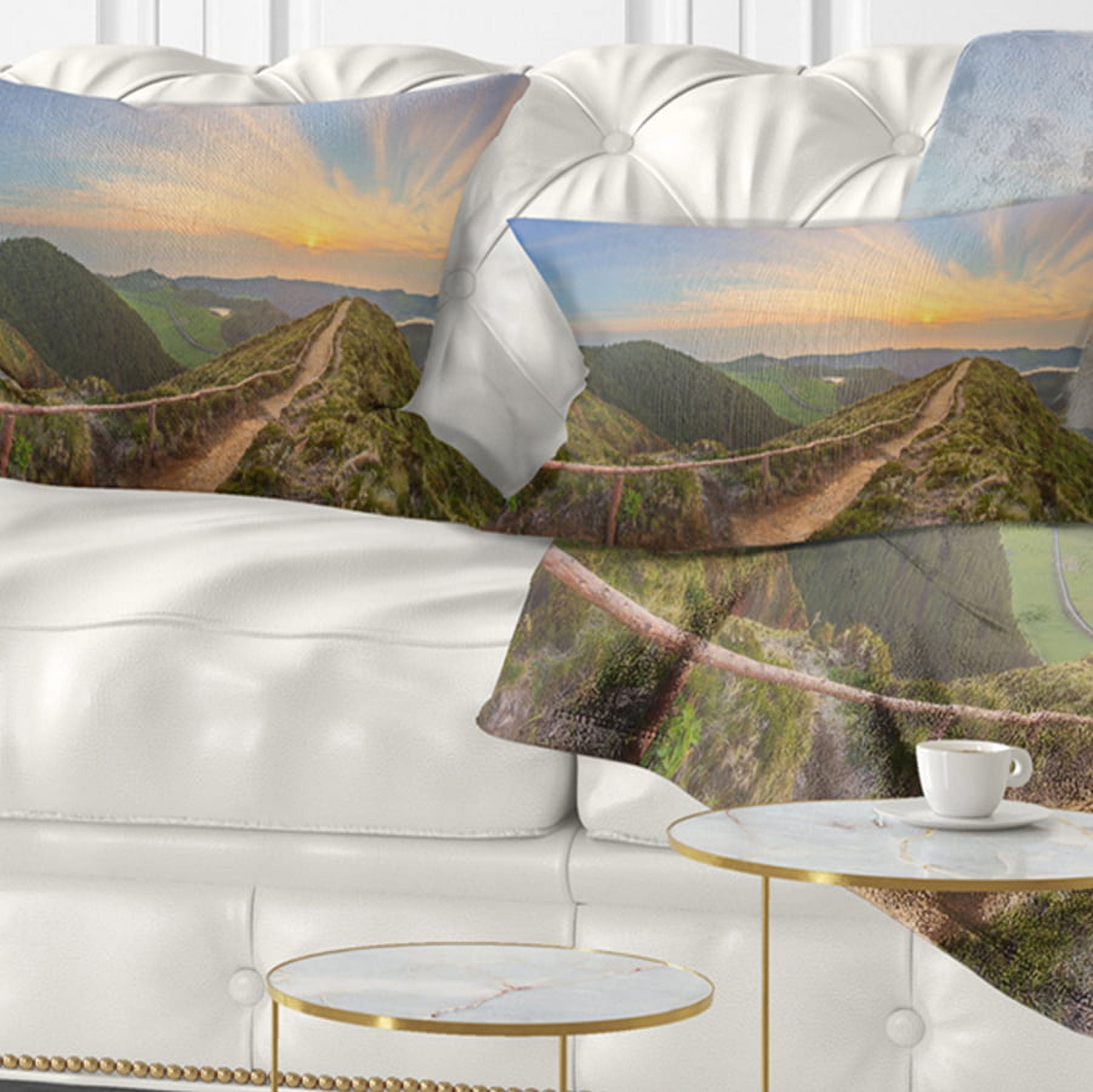 Designart Hiking Trail and Beautiful Lakes - Contemporary Landscape Printed Throw Pillow - 12x20