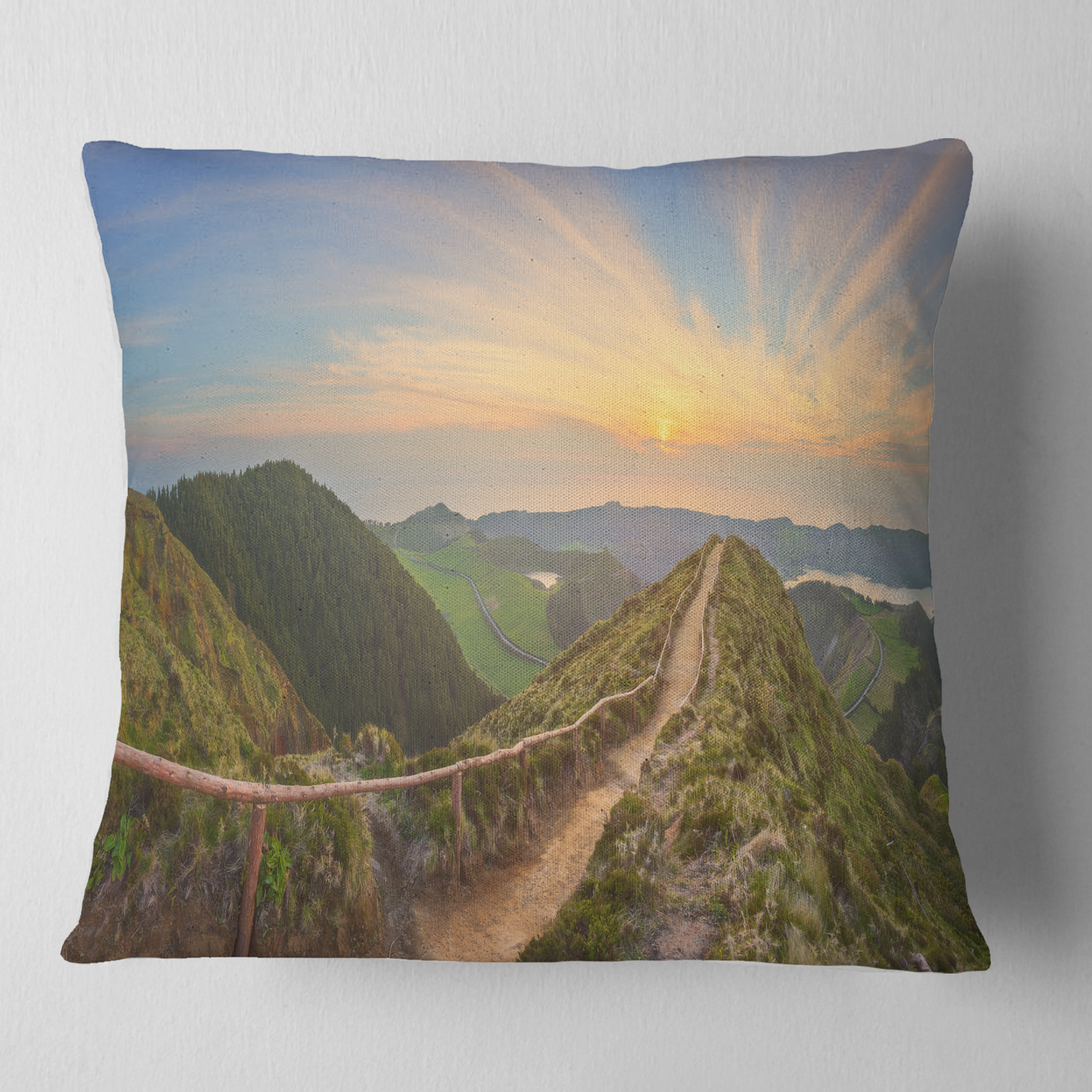 Designart Hiking Trail and Beautiful Lakes - Contemporary Landscape Printed Throw Pillow - 16x16