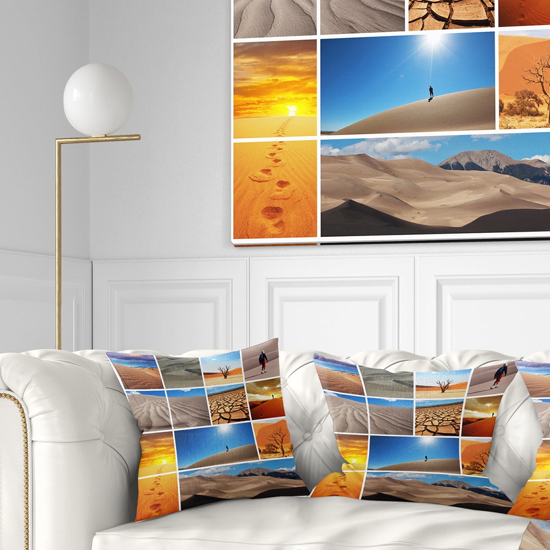 Designart Hiking in Desert Collage - African Landscape Printed Throw Pillow - 18x18