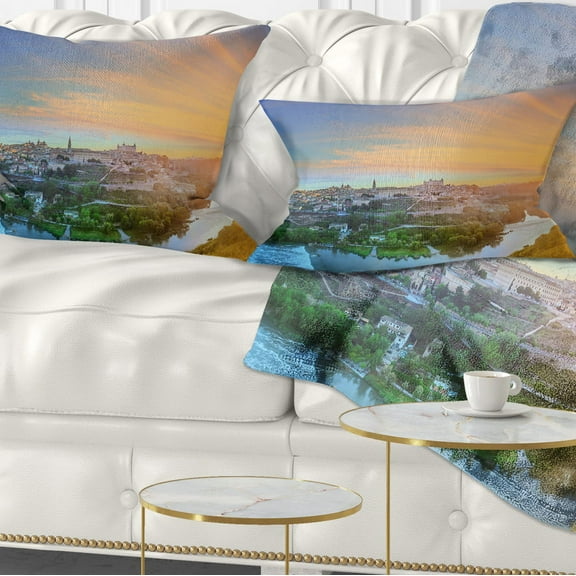 Designart Hill over the Tagus River Spain - Landscape Printed Throw Pillow - 12x20