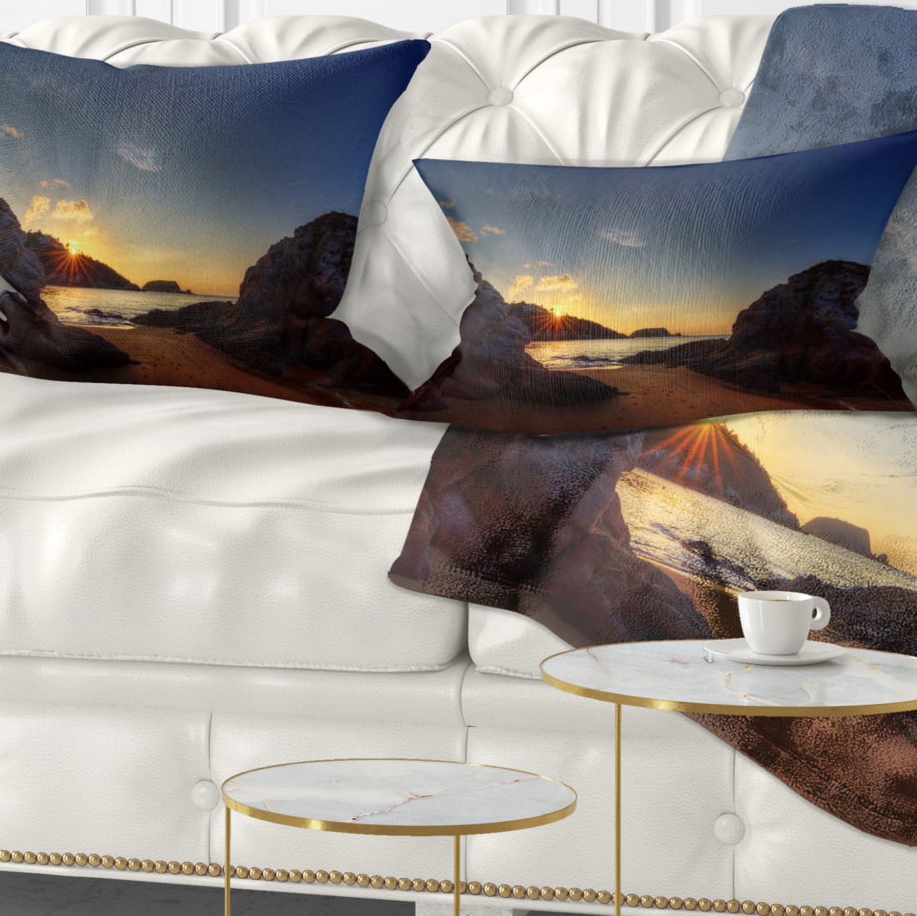Designart Hills in Beautiful Mountain Beach - Landscape Printed Throw Pillow - 12x20