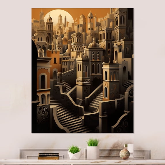 Designart "Hilly Terrain in an Arabic City IV" Surrealism landscape Metal Art Print