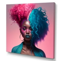 Designart Hip Hop Girl With Pink And Blue Hair I Canvas Wall Art