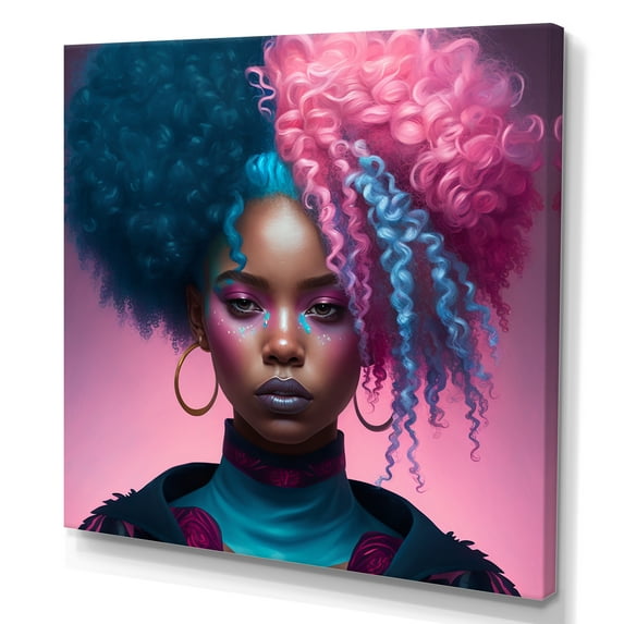 Designart Hip Hop Girl With Pink And Blue Hair III Canvas Wall Art