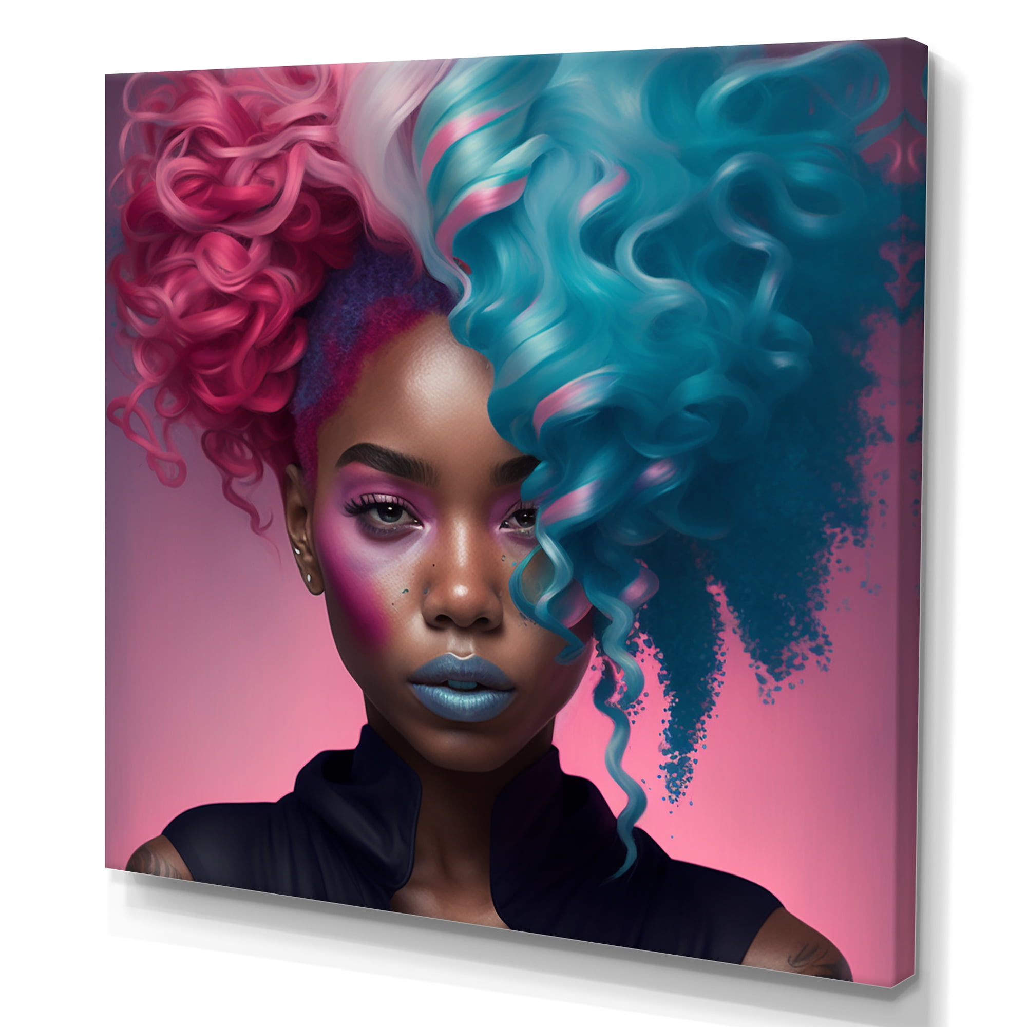 Designart Hip Hop Girl With Pink And Blue Hair V Canvas Wall Art
