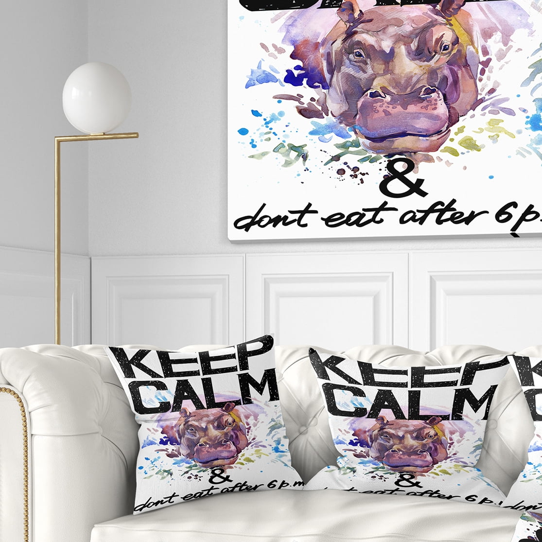 Designart Hippopotamus Watercolor Illustration - Contemporary Animal Throw Pillow - 16x16
